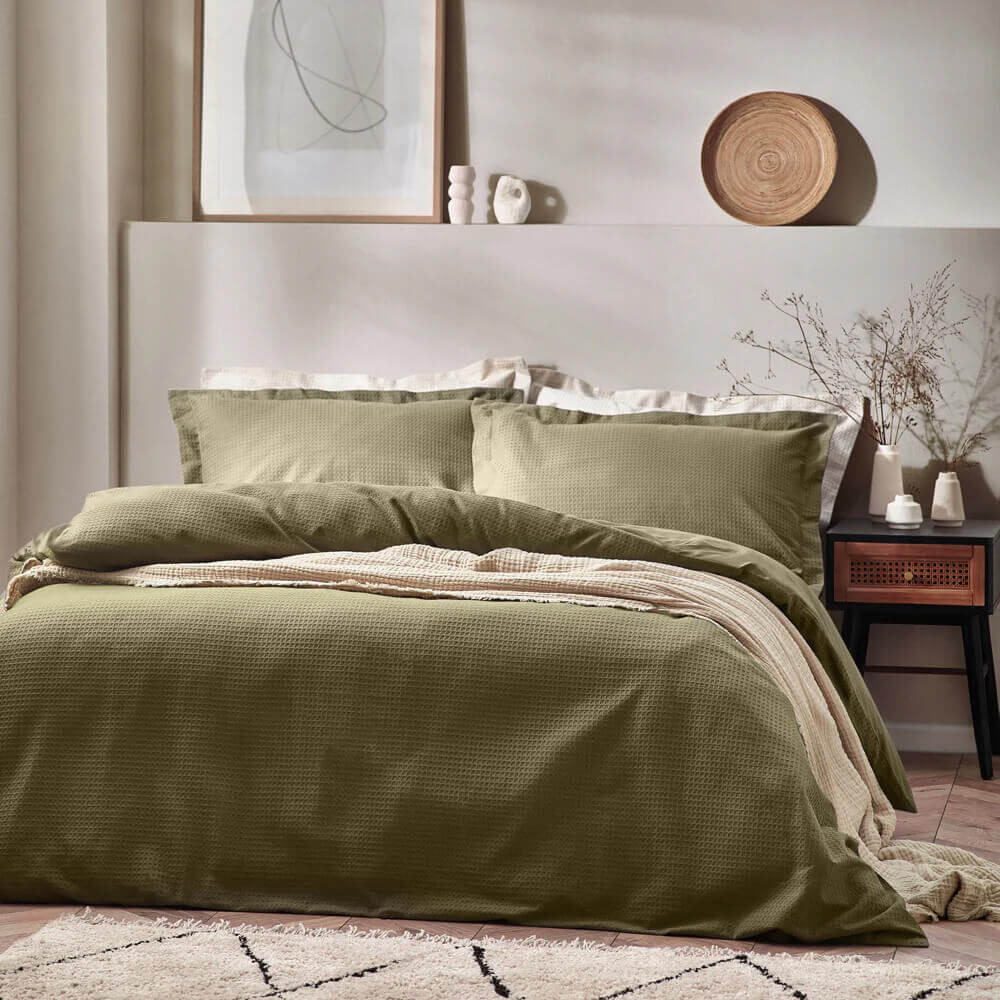 Yard Waffle Olive Textured Duvet Cover Set